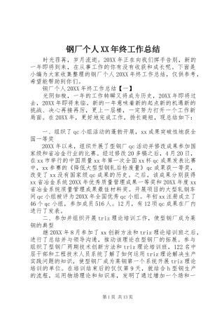 2024年钢厂个人终工作总结