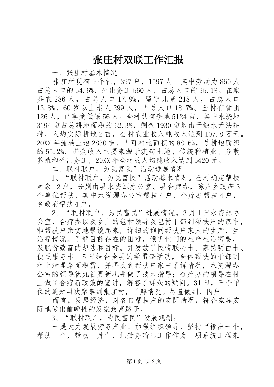 2024年张庄村双联工作汇报_第1页