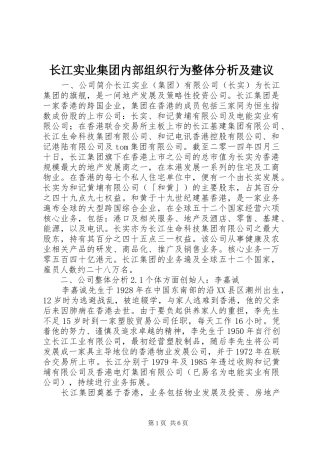 2024年长江实业集团内部组织行为整体分析及建议