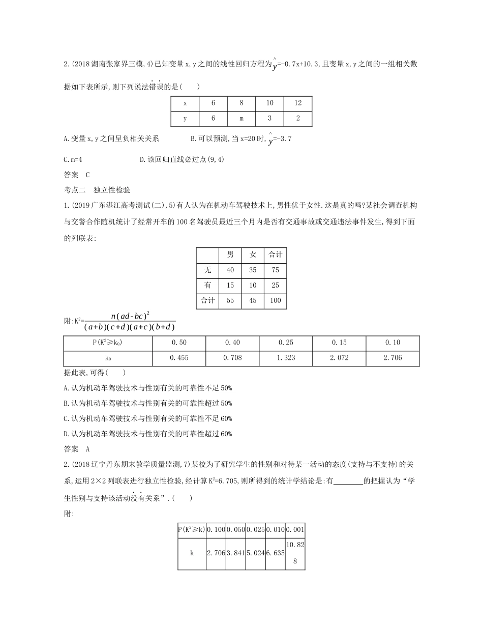 （课标专用 5年高考3年模拟A版）高考数学 专题十一 概率与统计 5 变量间的相关关系、统计案例试题 理-人教版高三数学试题_第2页
