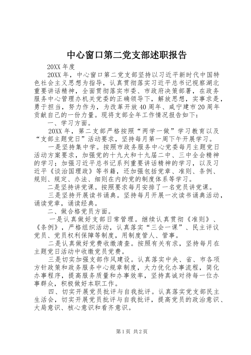 2024年中心窗口第二党支部述职报告_第1页