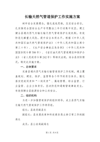 2024年长输天然气管道保护工作实施方案