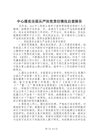 2024年中心落实全面从严治党责任情况自查报告