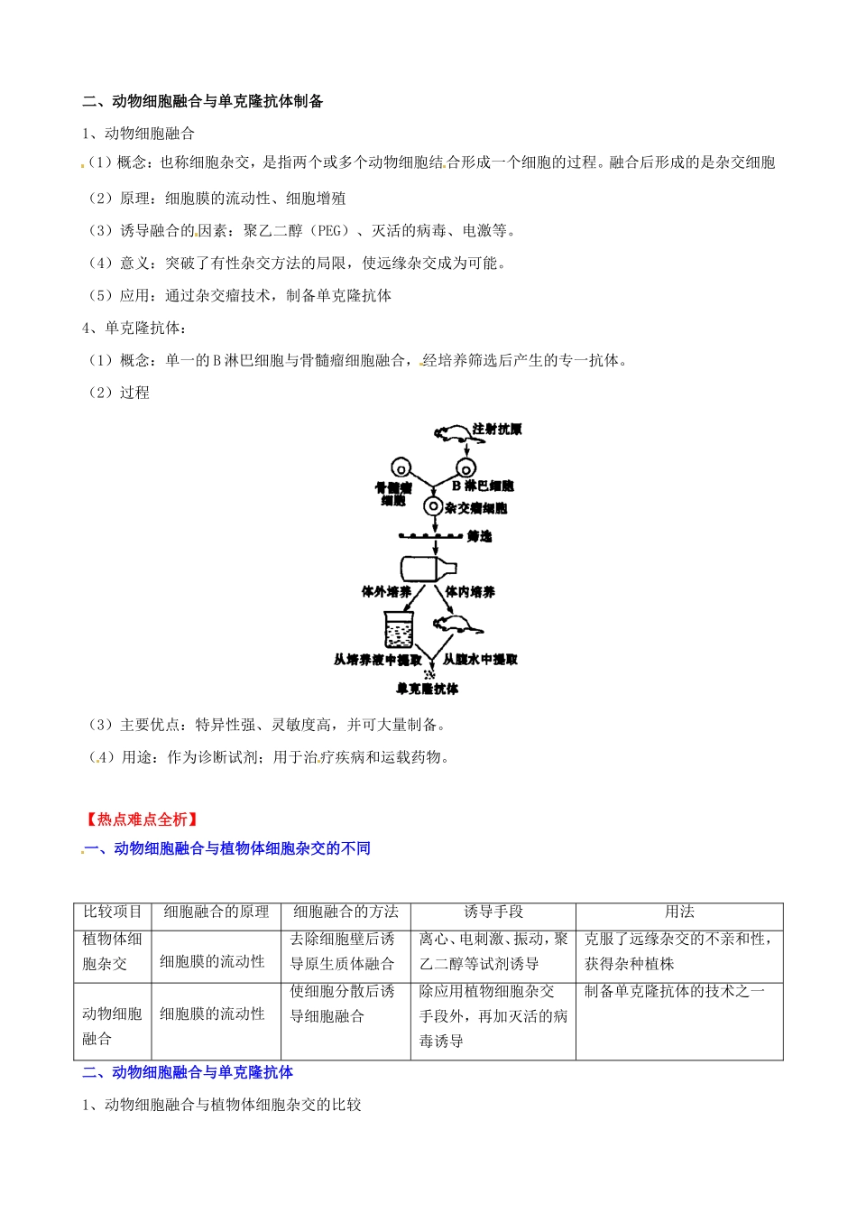 （考纲全景透析）高考生物 2.2 动物细胞工程基础复习 新人教版选修3_第2页