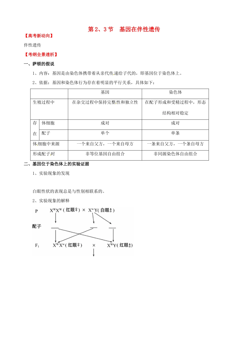 （考纲全景透析）高考生物 2.2 基因在染色体上和伴性遗传基础复习 新人教版必修2_第1页