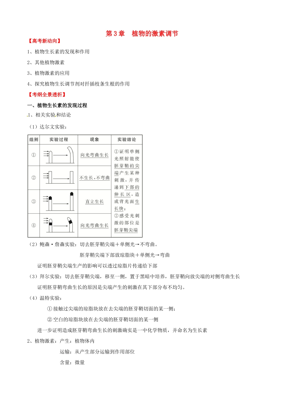 （考纲全景透析）高考生物 3 植物的激素调节基础复习 新人教版必修3_第1页