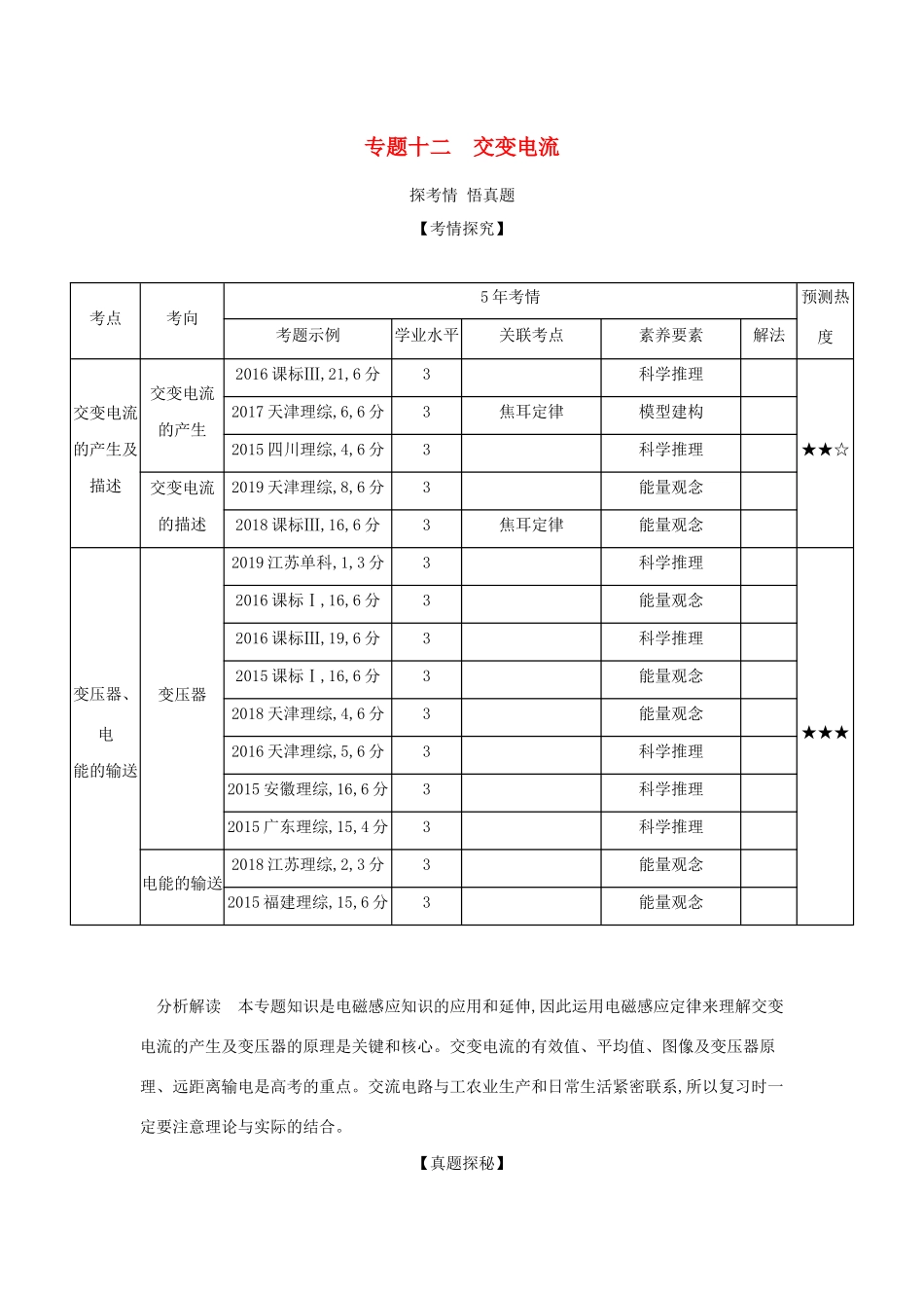 （课标专用 5年高考3年模拟A版）高考物理 专题十二 交变电流试题-人教版高三物理试题_第1页