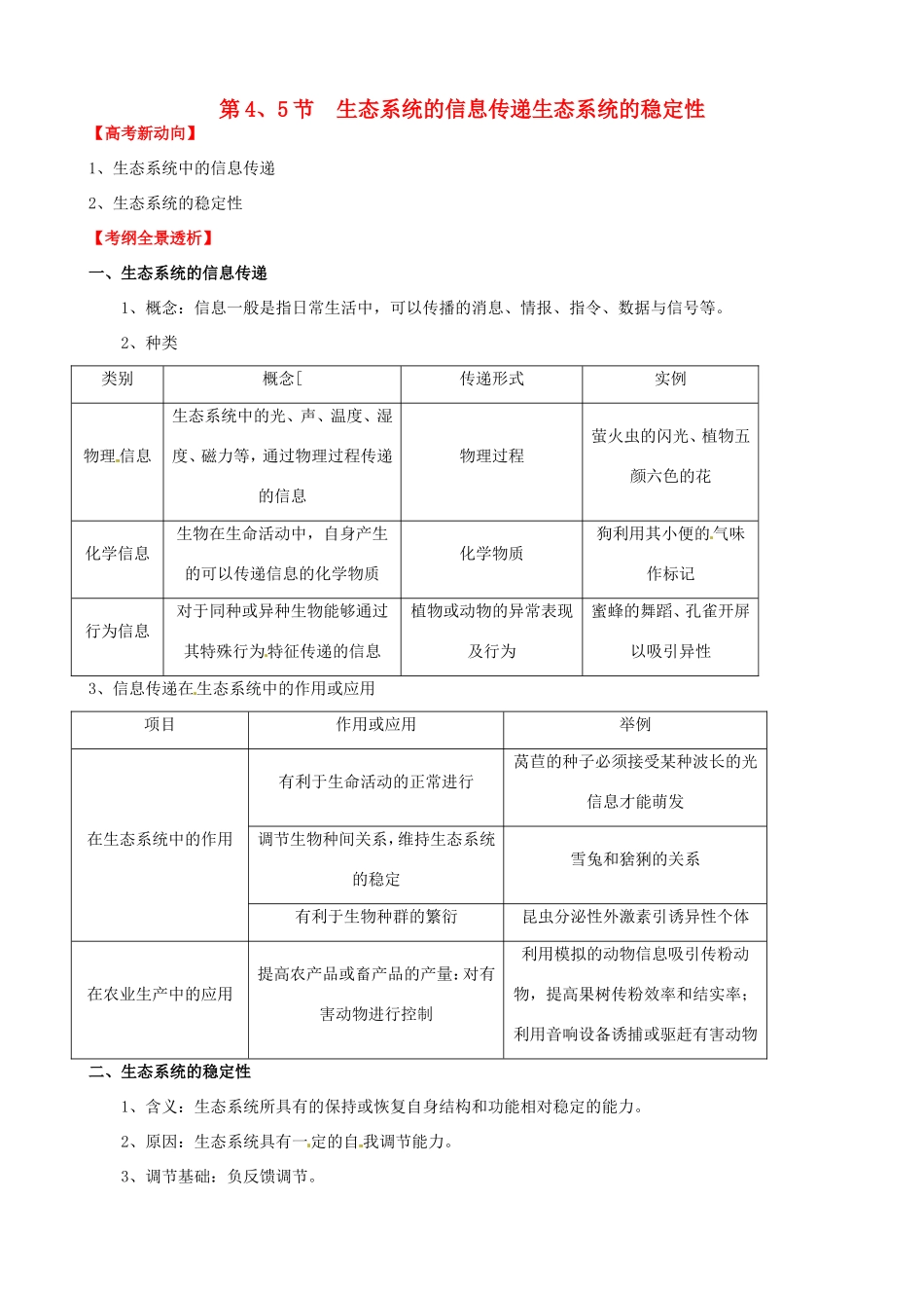 （考纲全景透析）高考生物 5.4 生态系统的信息传递 生态系统的稳定性基础复习 新人教版必修3_第1页