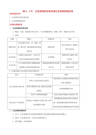 （考纲全景透析）高考生物 5.4 生态系统的信息传递 生态系统的稳定性基础复习 新人教版必修3