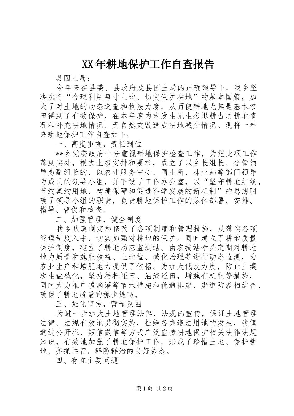 2024年耕地保护工作自查报告_第1页