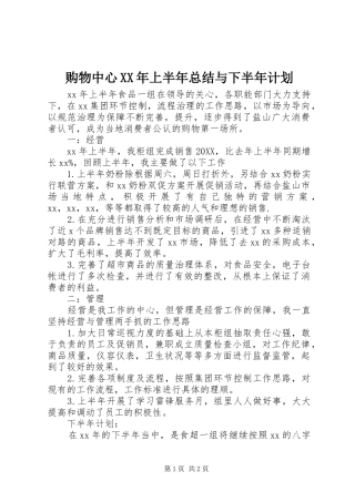 2024年购物中心上半年总结与下半年计划
