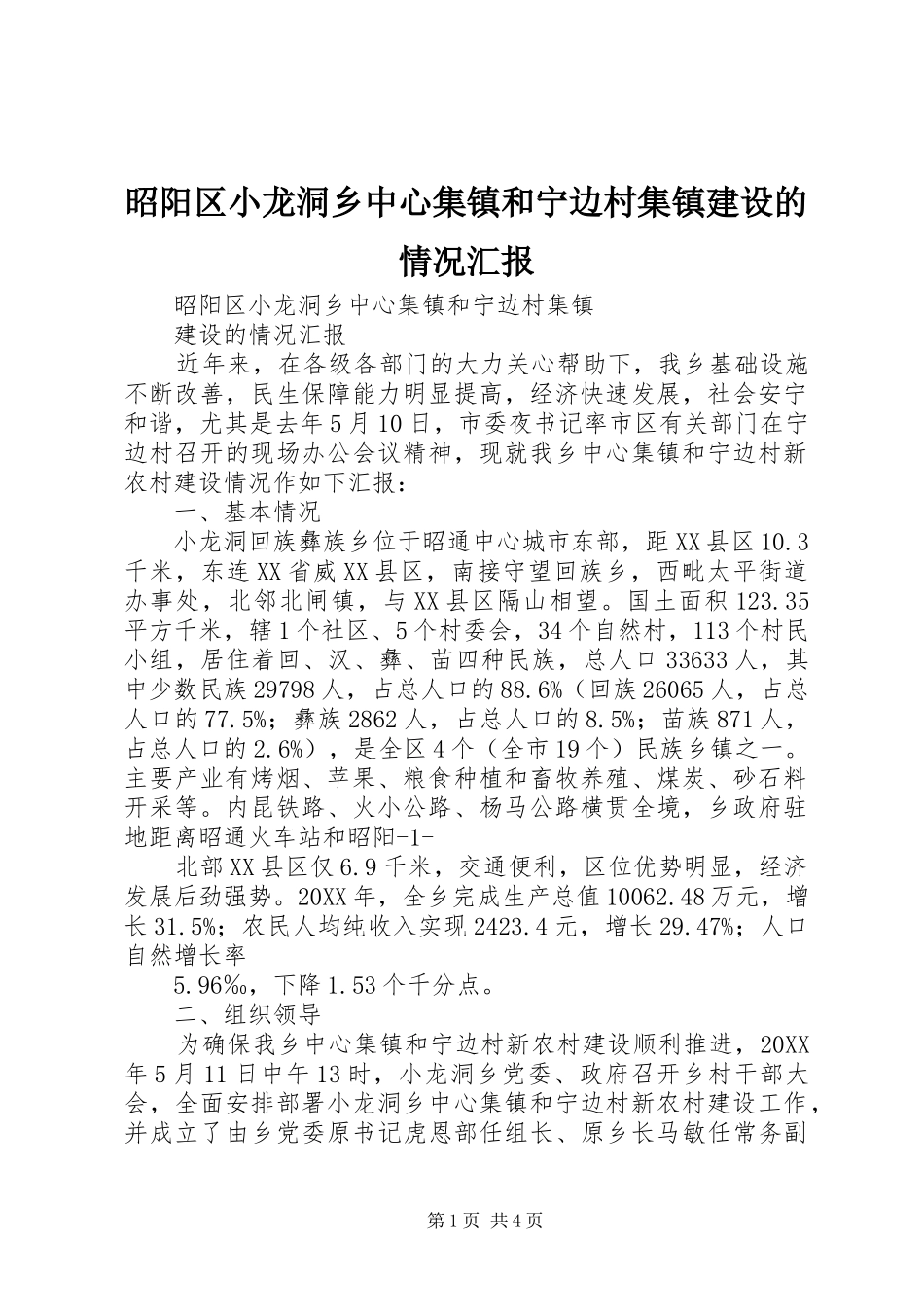 2024年昭阳区小龙洞乡中心集镇和宁边村集镇建设的情况汇报_第1页