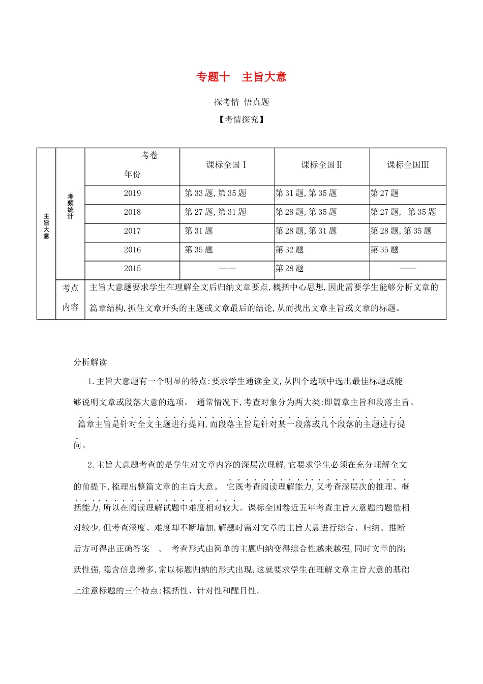 （课标专用 5年高考3年模拟A版）高考英语 专题十 主旨大意试题-人教版高三英语试题_第1页