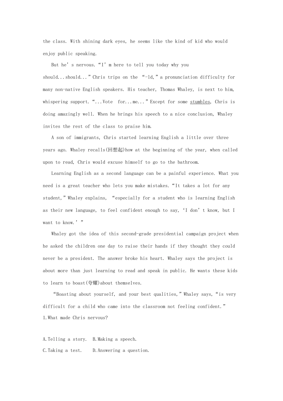 （课标专用 5年高考3年模拟A版）高考英语 专题十二 猜测词义试题-人教版高三英语试题_第2页