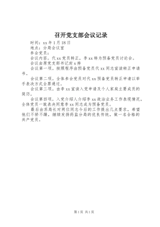 2024年召开党支部会议记录