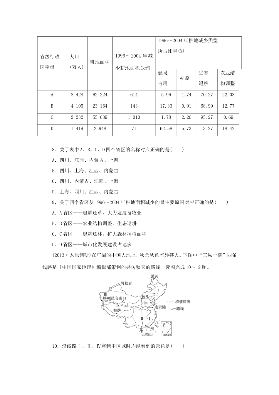 （考黄金）高考历史一轮检测 第30讲中国地理分区精讲精析 新人教版必修2_第3页