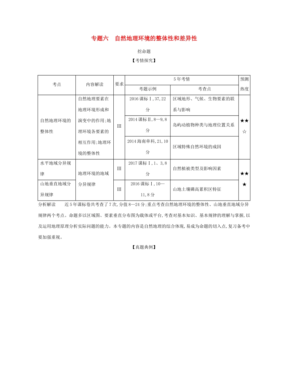 （课标专用 A版）高考地理 专题六 自然地理环境的整体性和差异性试题-人教版高三地理试题_第1页