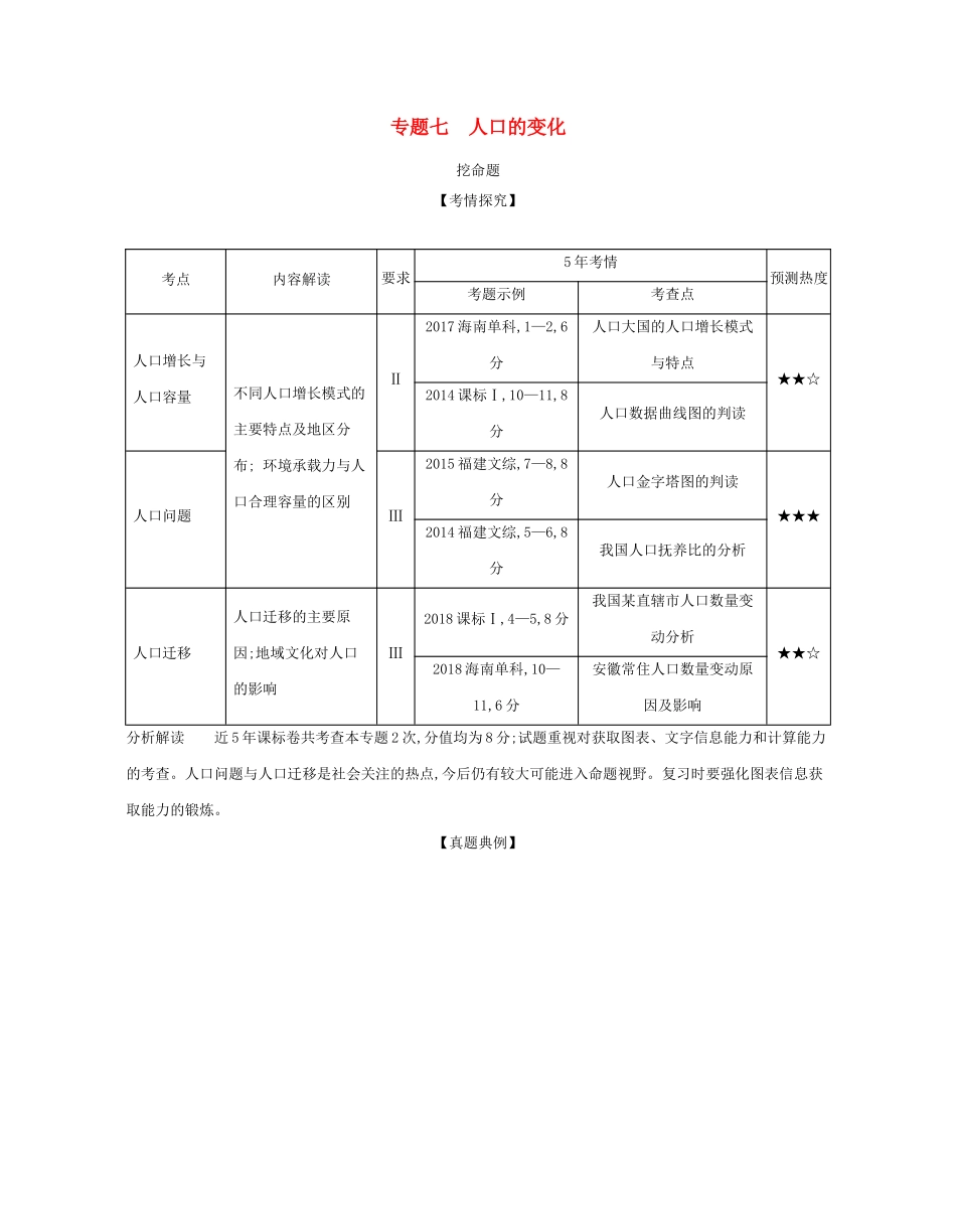 （课标专用 A版）高考地理 专题七 人口的变化试题-人教版高三地理试题_第1页