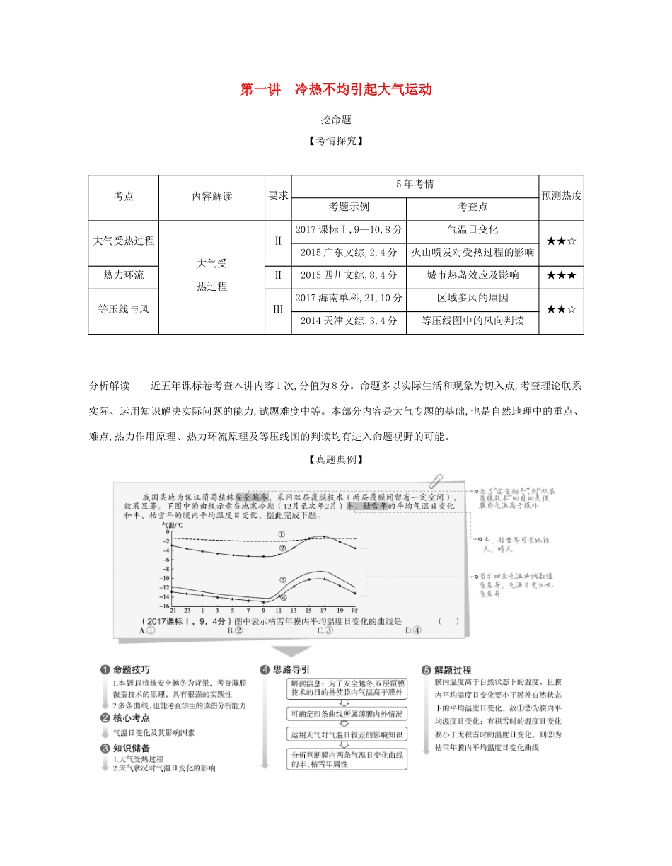 （课标专用 A版）高考地理 专题三 第一讲 冷热不均引起大气运动试题-人教版高三地理试题_第1页