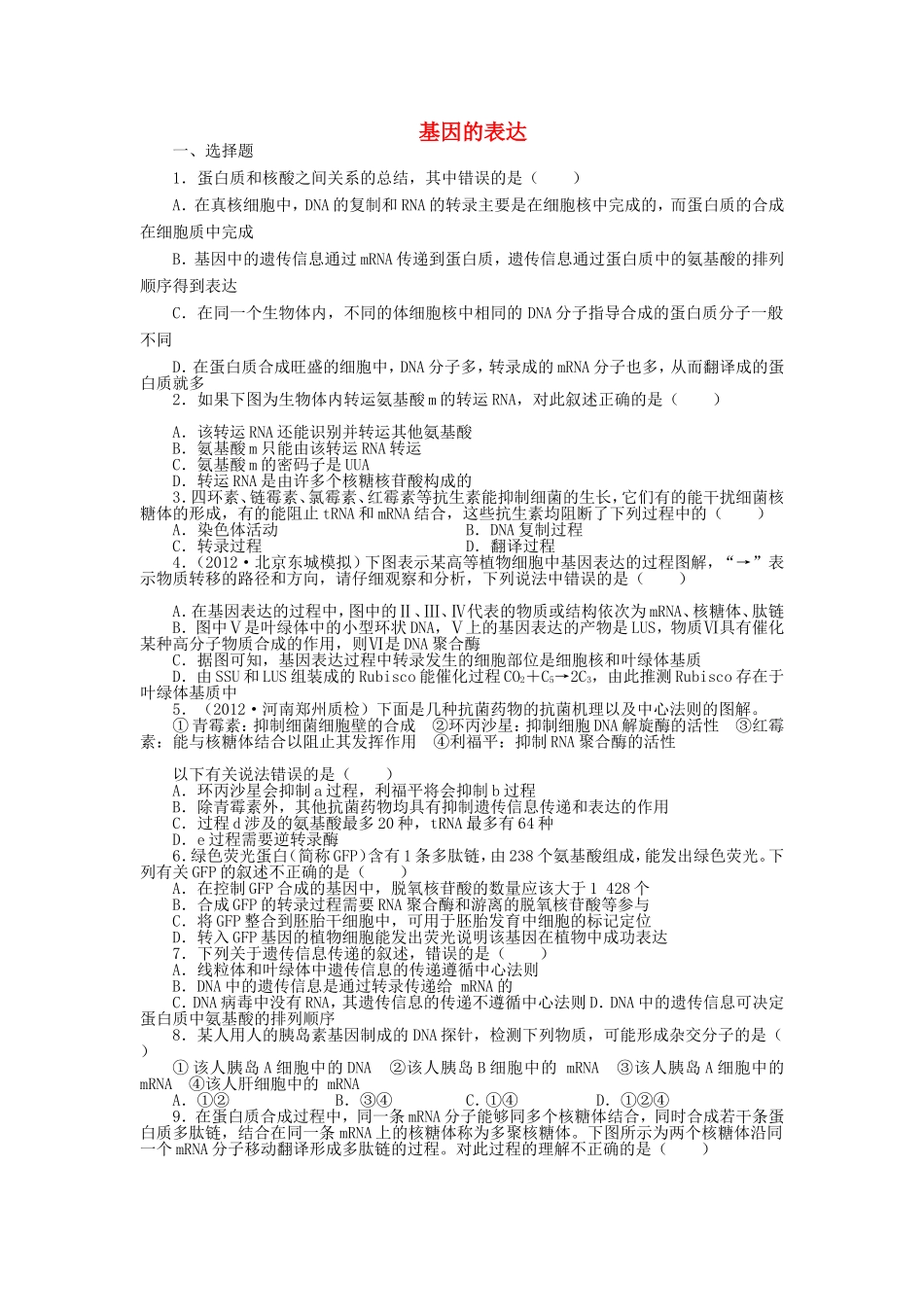 （考黄金）高考生物一轮检测 第19讲 基因的表达精讲精析 新人教版_第1页