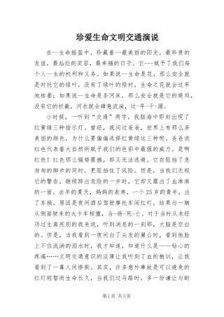 2024年珍爱生命文明交通演说