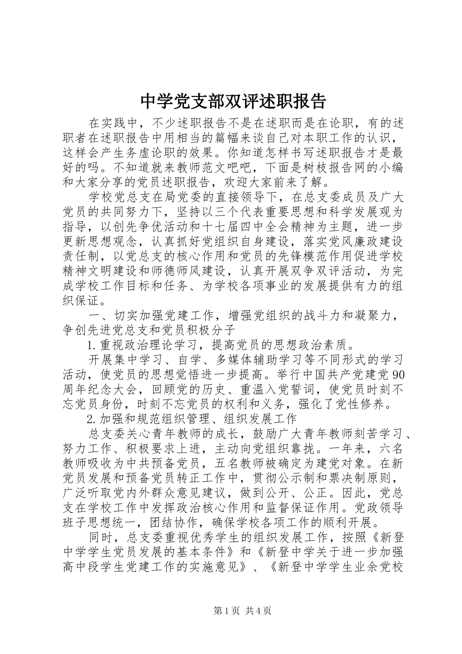 2024年中学党支部双评述职报告_第1页