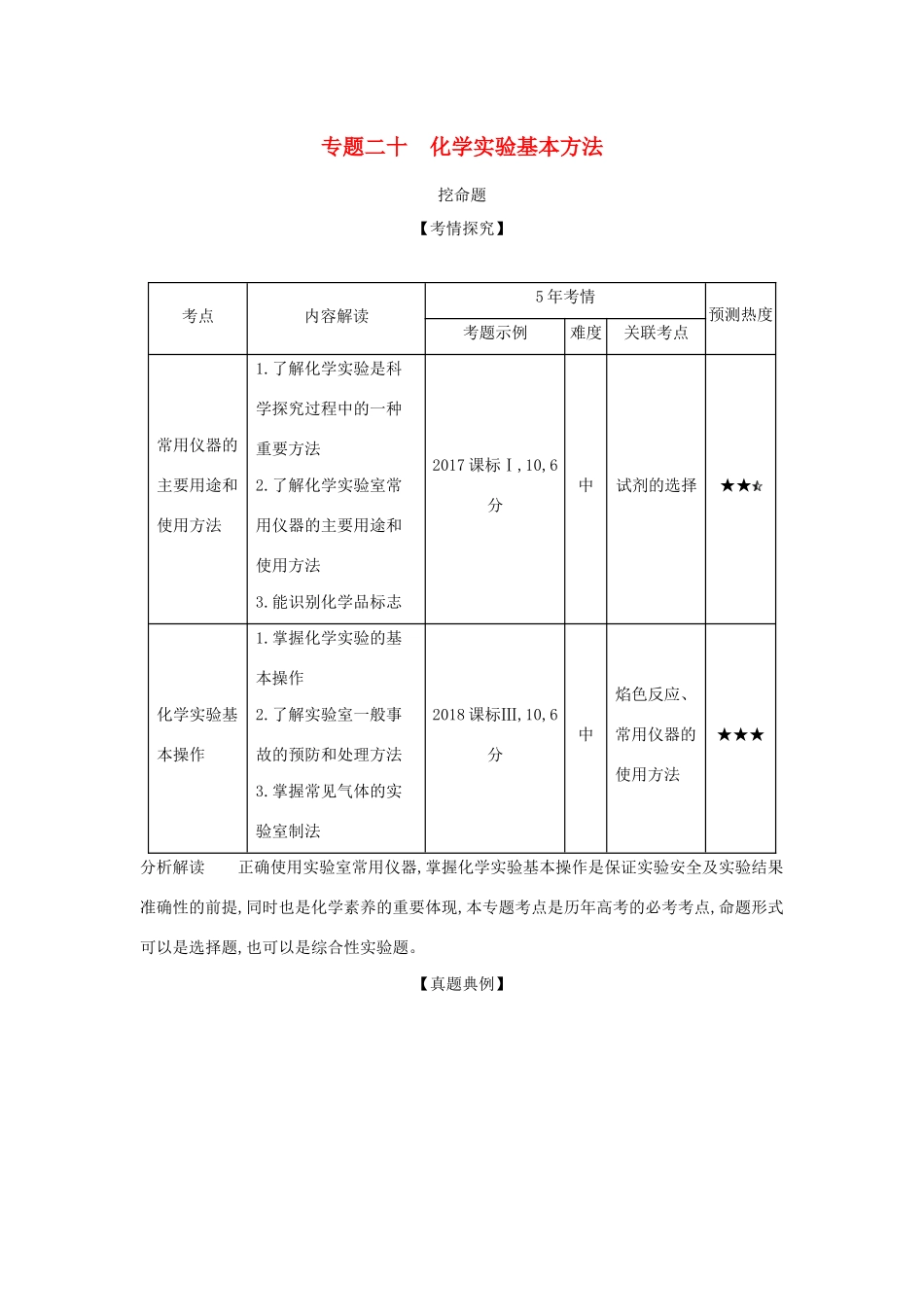 （课标专用 A版）高考化学 专题二十 化学实验基本方法试题-人教版高三化学试题_第1页