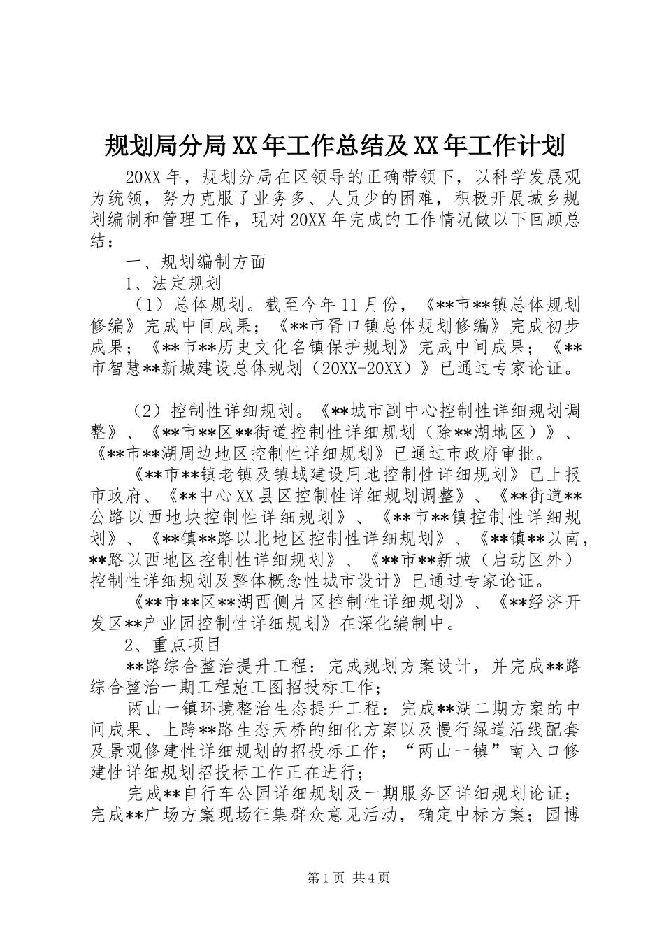 2024年规划局分局工作总结及工作计划_第1页