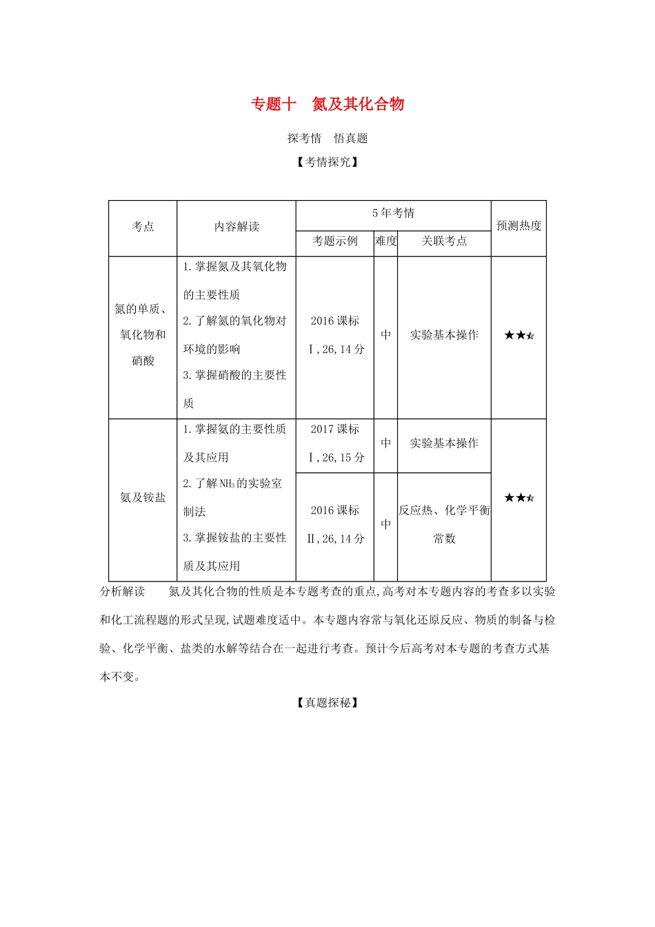 （课标专用 A版）高考化学 专题十 氮及其化合物试题-人教版高三化学试题_第1页
