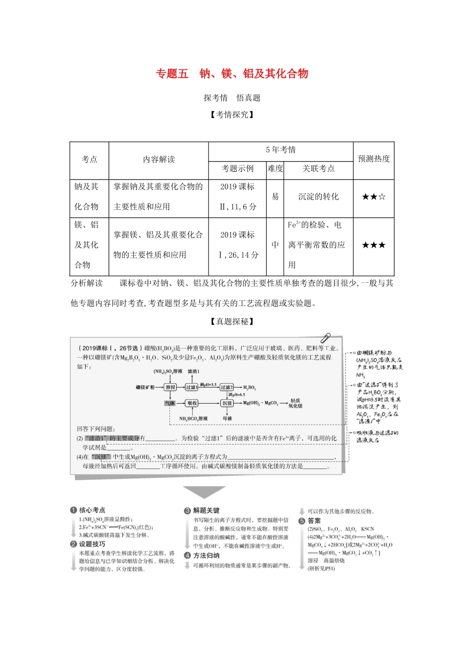 （课标专用 A版）高考化学 专题五 钠、镁、铝及其化合物试题-人教版高三化学试题_第1页