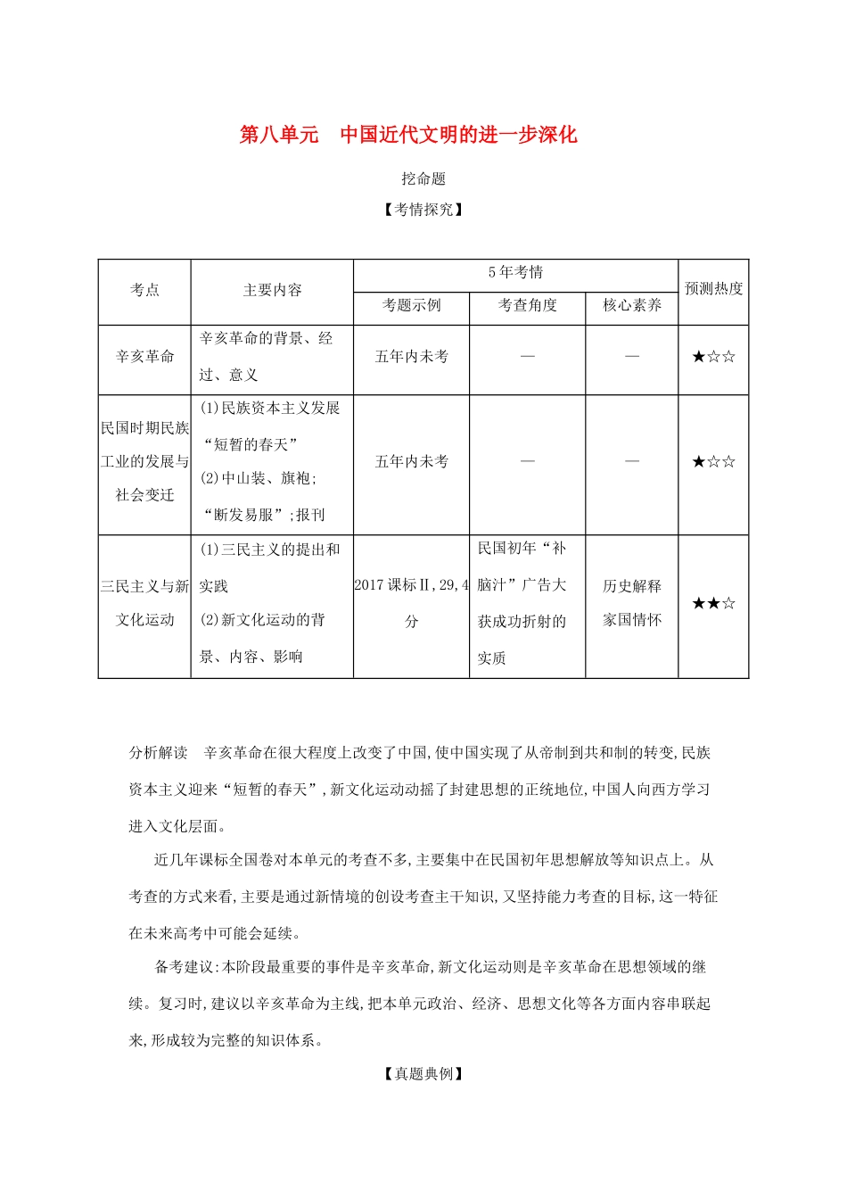 （课标专用 A版）高考历史 第八单元 中国近代文明的进一步深化试题-人教版高三历史试题_第1页