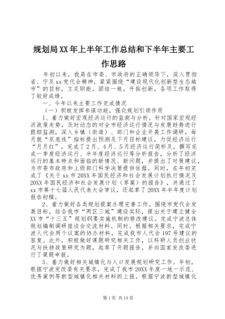 2024年规划局上半年工作总结和下半年主要工作思路