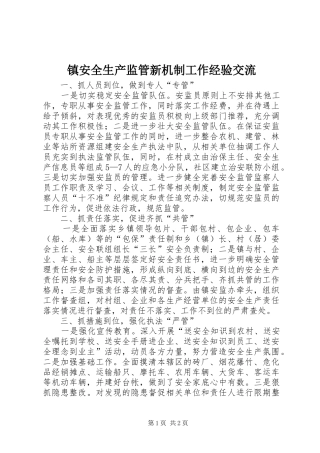 2024年镇安全生产监管新机制工作经验交流