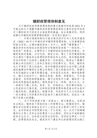 2024年镇财政管理体制意见