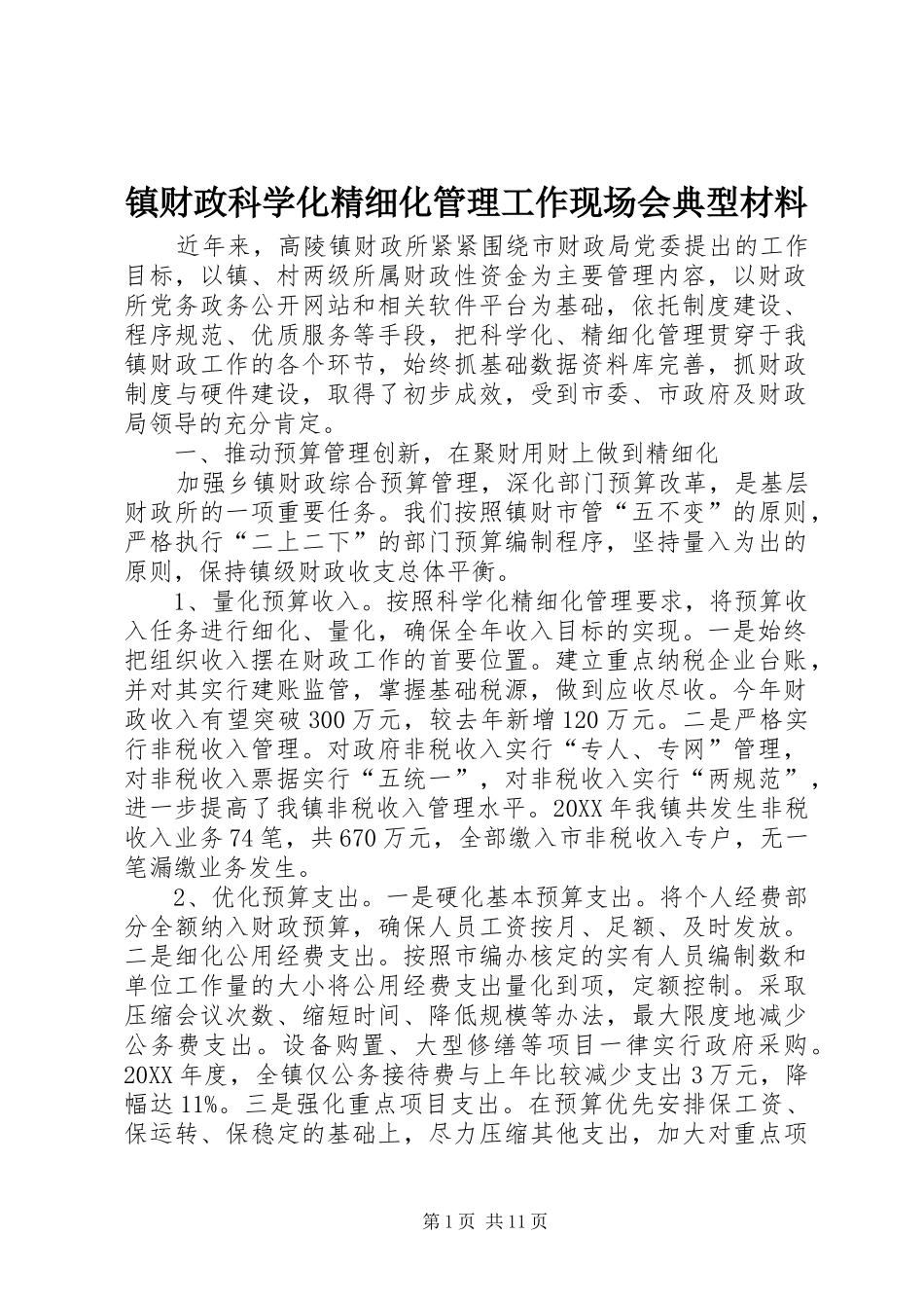2024年镇财政科学化精细化管理工作现场会典型材料_第1页