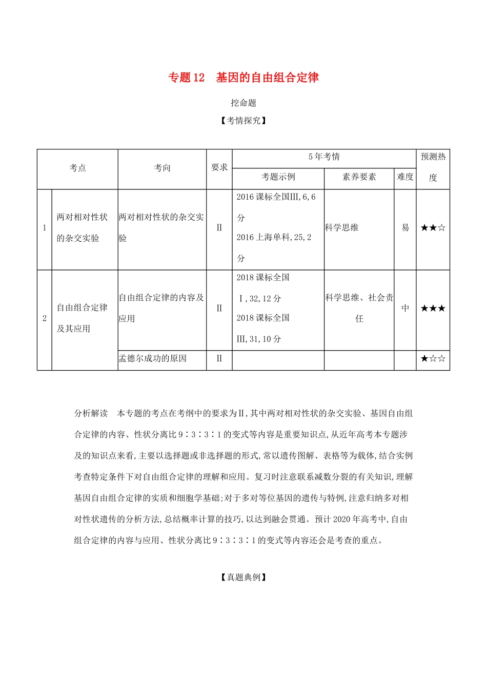 （课标专用 A版）高考生物 专题12 基因的自由组合定律试题-人教版高三生物试题_第1页