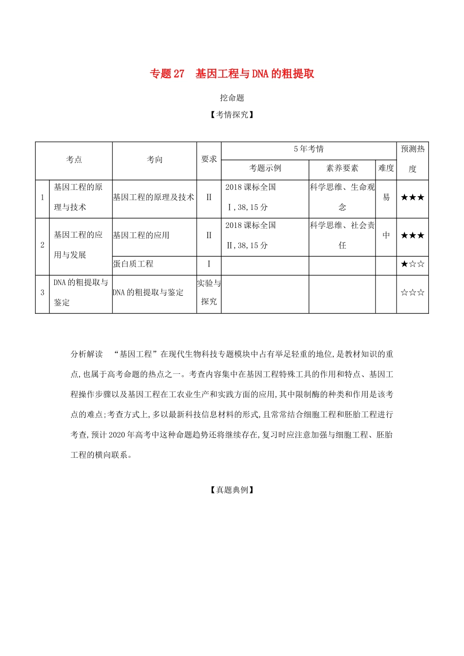 （课标专用 A版）高考生物 专题27 基因工程与DNA的粗提取试题-人教版高三生物试题_第1页