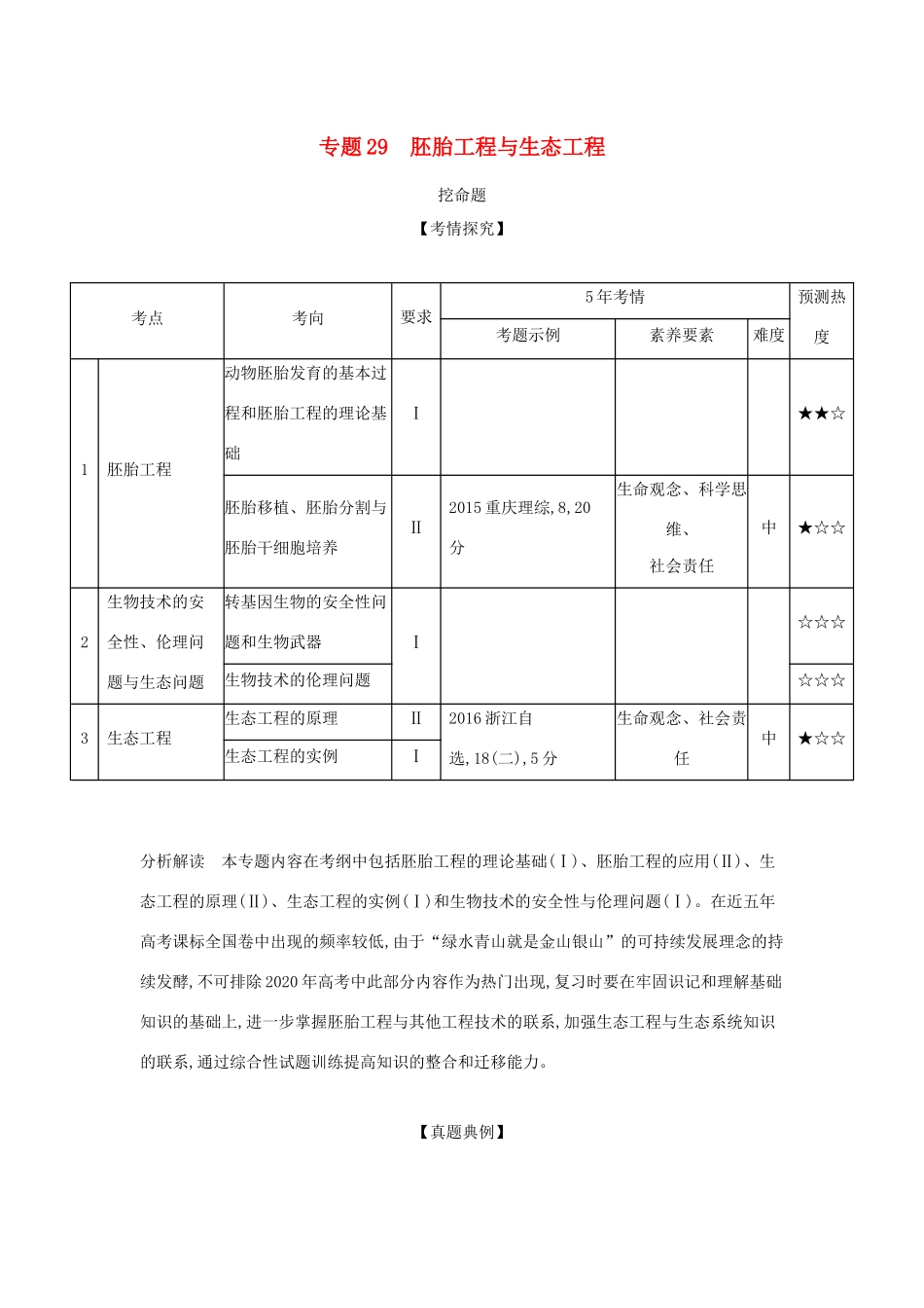 （课标专用 A版）高考生物 专题29 胚胎工程与生态工程试题-人教版高三生物试题_第1页