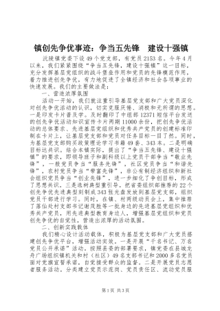 2024年镇创先争优事迹争当五先锋建设十强镇