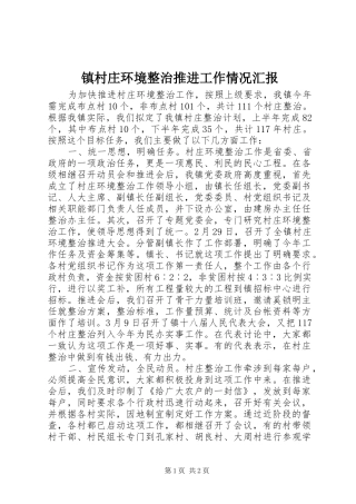 2024年镇村庄环境整治推进工作情况汇报