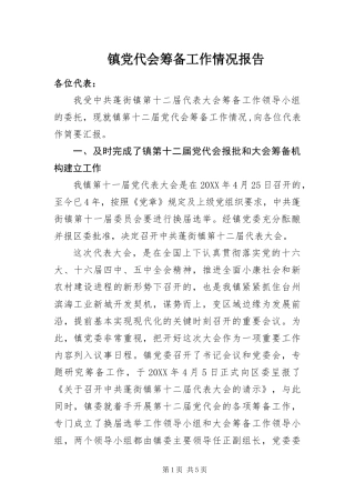 2024年镇党代会筹备工作情况报告