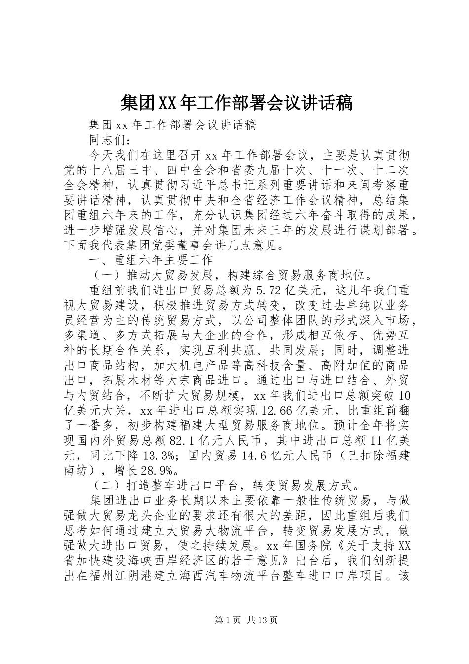 2024年集团工作部署会议致辞稿_第1页