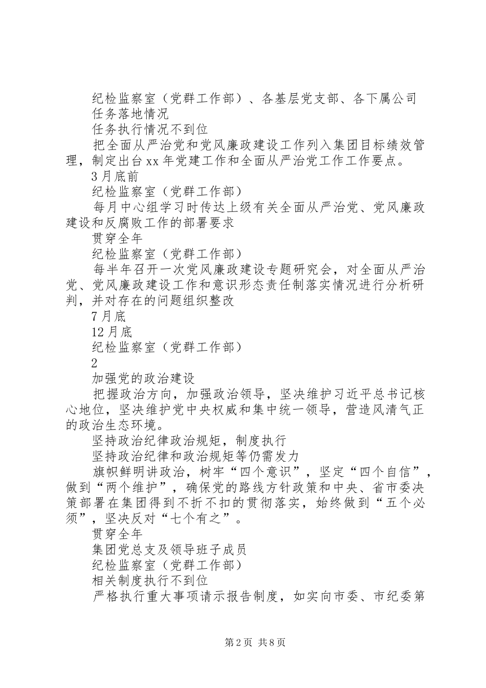 2024年集团公司党总支全面从严治党主体责任清单_第2页