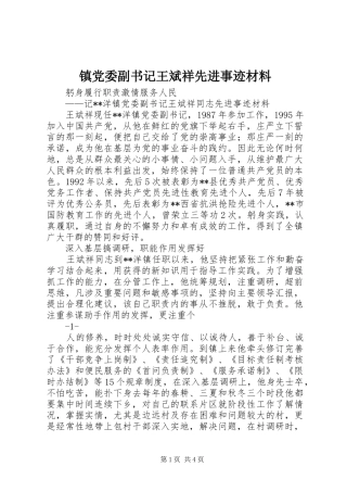 2024年镇党委副书记王斌祥先进事迹材料