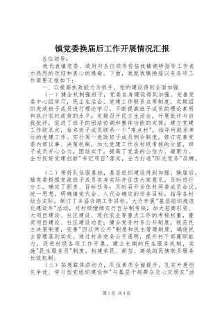 2024年镇党委换届后工作开展情况汇报