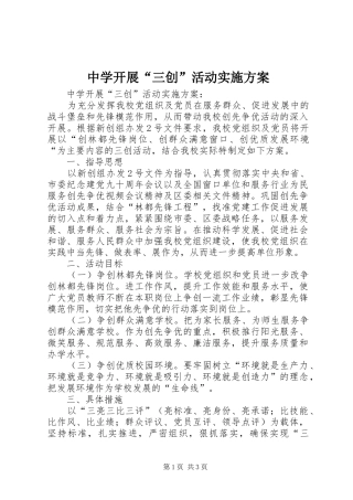 2024年中学开展三创活动实施方案