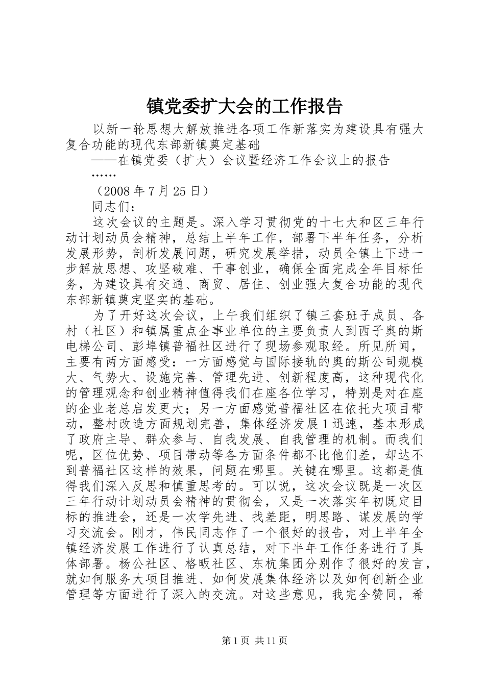 2024年镇党委扩大会的工作报告_第1页