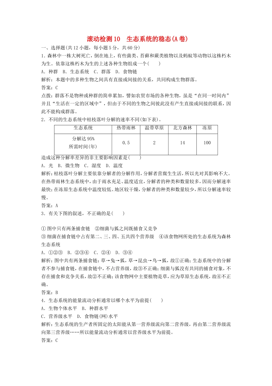 （课堂设计）高中生物 第四章 生态系统的稳态本章测试（A卷）苏教版必修3_第1页