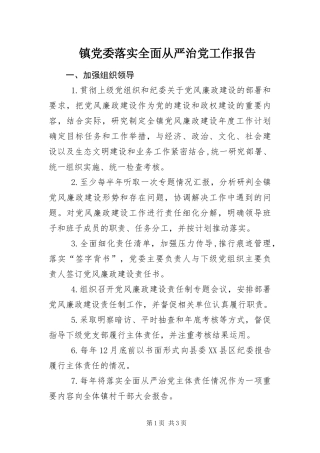 2024年镇党委落实全面从严治党工作报告