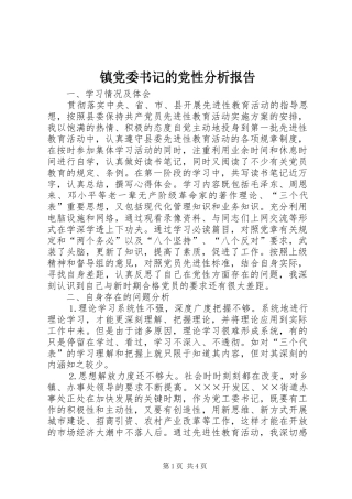 2024年镇党委书记的党性分析报告